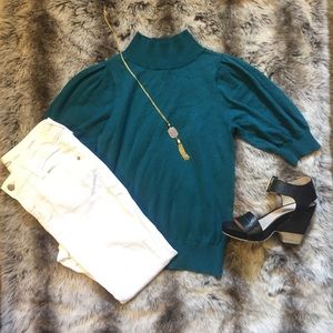 Petite Puff Sleeve Mock Neck Sweater